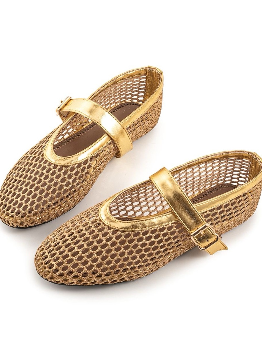 & Other Stories Metallic Gold Mesh Mary Jane Flats